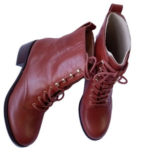 Madewell Combat Inspired Cognac Brown Lace Up Ankle Boots Size 7.5 - Picture 8 of 8